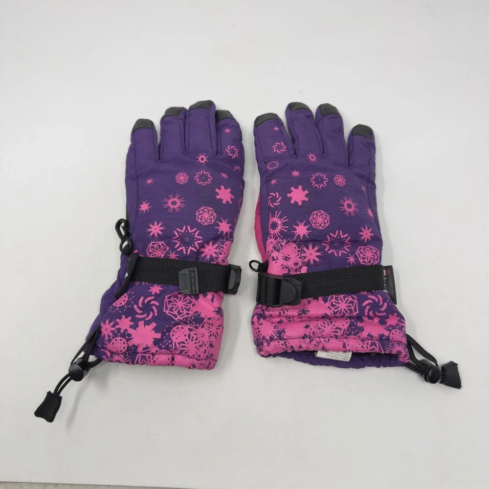Girl's Purple Pink‎ Snowflake 3M Thinsulate Insulated Ski Gloves Size 7-16